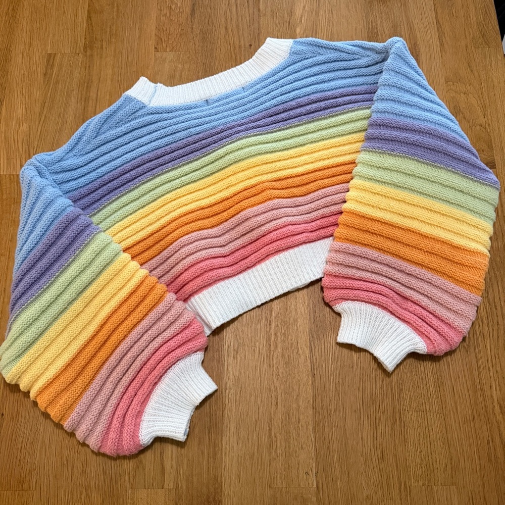 Cider MEDIUM Pastel Rainbow Chunky Textured Crop Cardigan Sweater - Picture 5 of 10